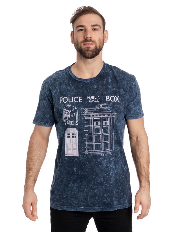 Nastrovje Potsdam Doctor Who Police Box Blueprint Batik Herren T-Shirt blau