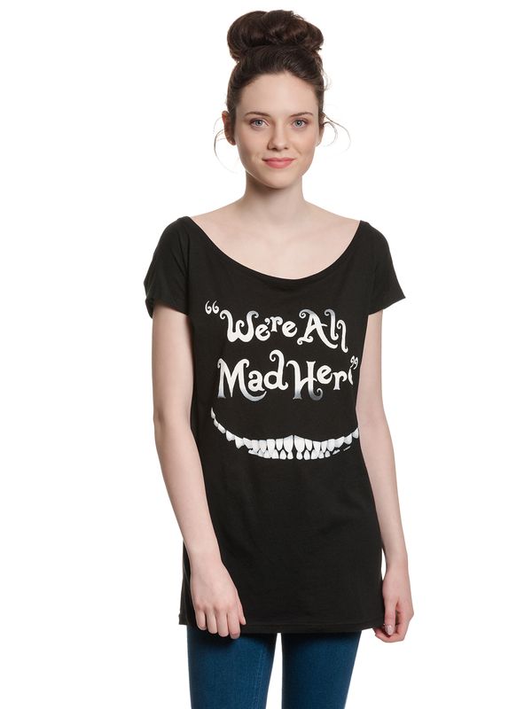 Nastrovje Potsdam Alice im Wunderland Mad Here Smile Damen Loose-Shirt schwarz