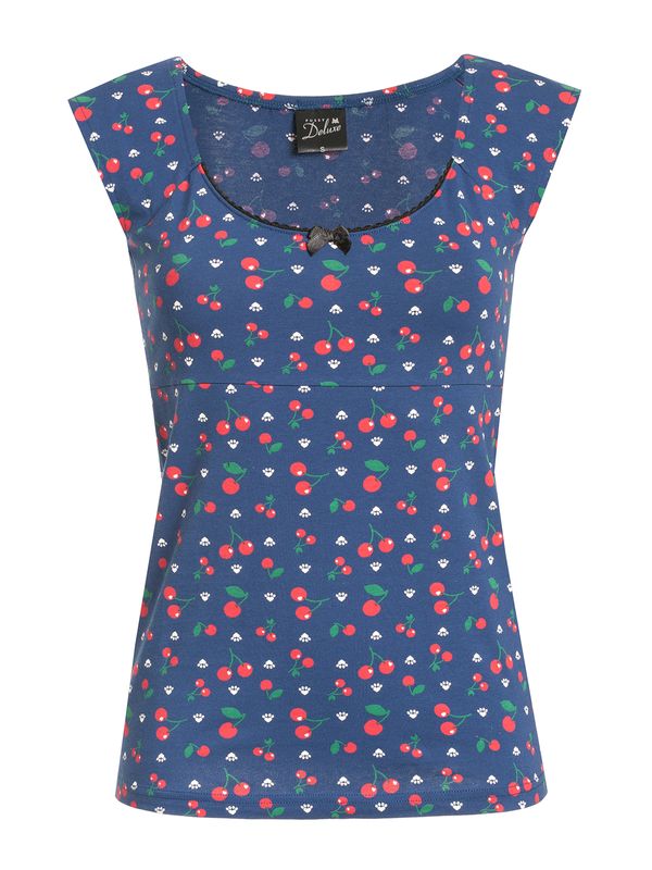 Nastrovje Potsdam Pussy Deluxe Cat Paws & Cherries Damen T-Shirt blau allover