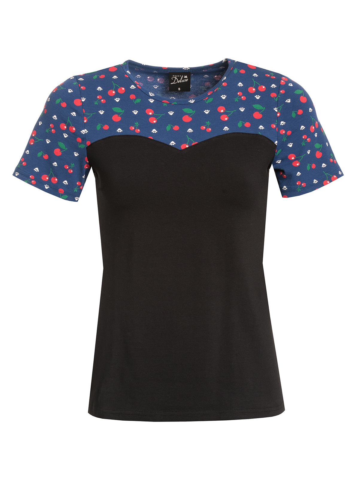 Pussy Deluxe Cat Paws & Cherries Damen T-Shirt schwarz/allover