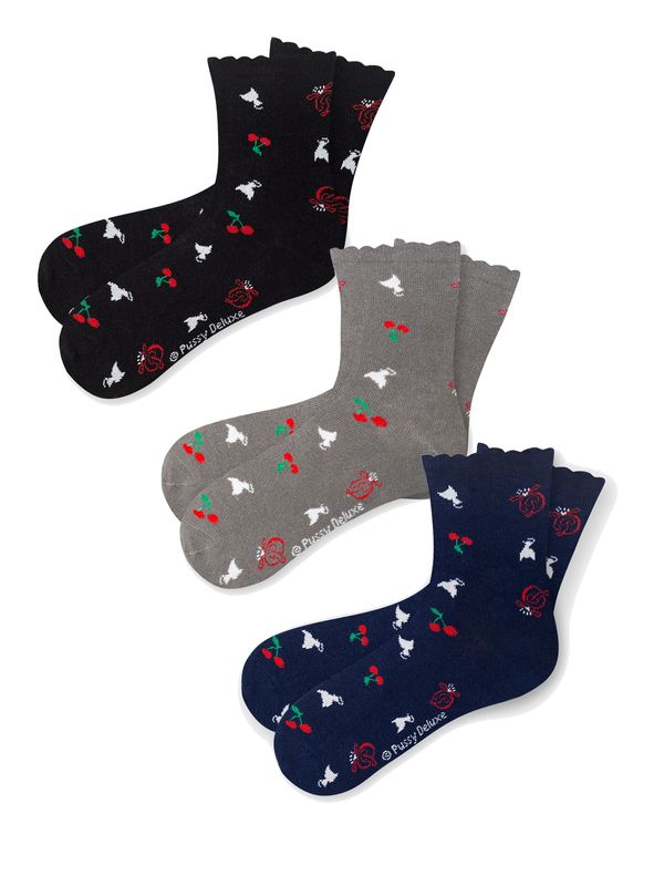 Nastrovje Potsdam Pussy Deluxe Cherry Logos & Cats 3 Pack Socks mulicolour