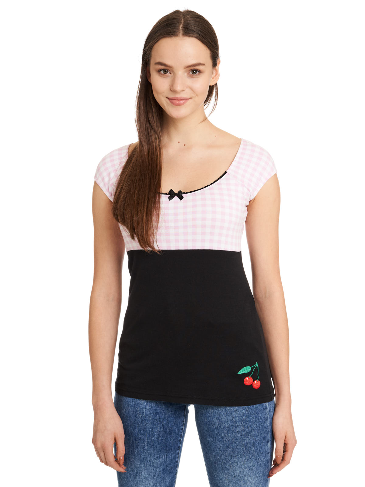 Pussy Deluxe Lightpink Plaid Evie Damen T-Shirt schwarz/lightpink