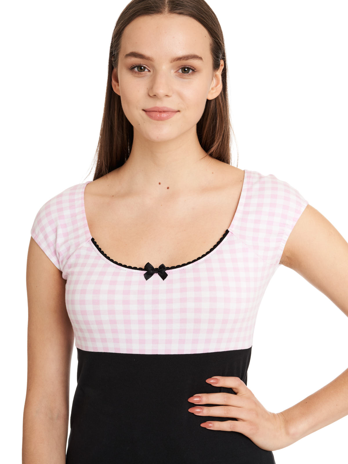 Pussy Deluxe Lightpink Plaid Evie Damen T-Shirt schwarz/lightpink