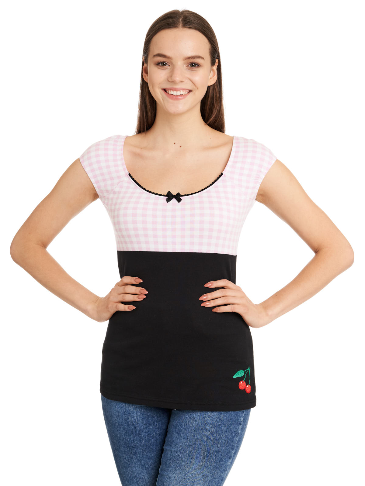 Pussy Deluxe Lightpink Plaid Evie Damen T-Shirt schwarz/lightpink
