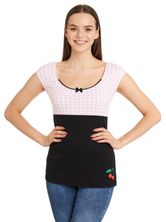 Pussy Deluxe Lightpink Plaid Evie Damen T-Shirt schwarz/lightpink