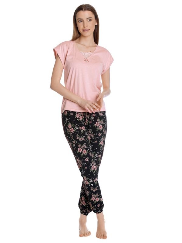 Nastrovje Potsdam Vive Maria Hibiscus Dream Damen Pyjama lightpink/schwarz allover