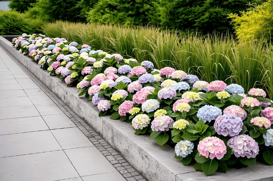 Hortensien und Ziergras