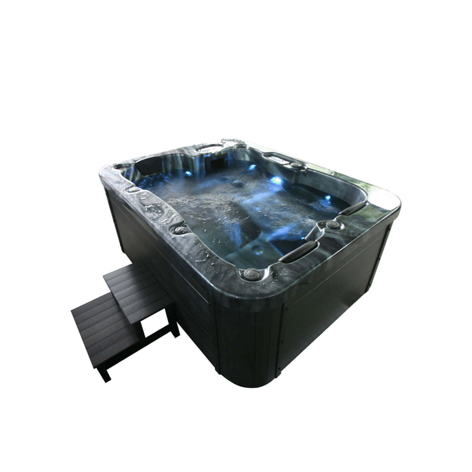 Buitenwhirlpool ZWART MARMER - Met trap en thermische afdekking 2