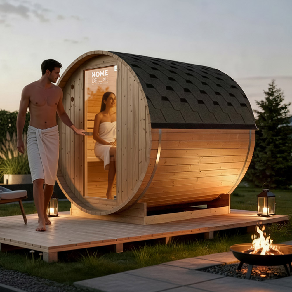 Home Deluxe Sauna exterior de barril LAHTI L - 195 x 180 cm para 4 personas 2