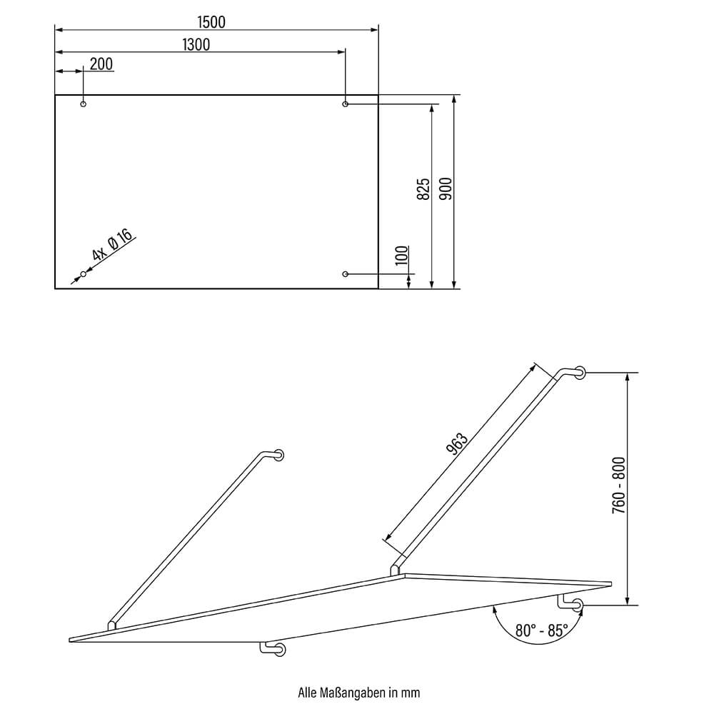 Glasvordach Türvordach Vordach Haustür Edelstahl gehärtetes Glas 150/200x90 cm