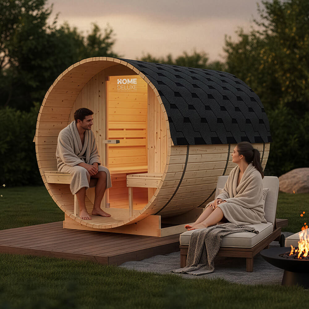 Home Deluxe Sauna exterior de barril LAHTI DELUXE L - 195 x 220 cm para 4 personas 2