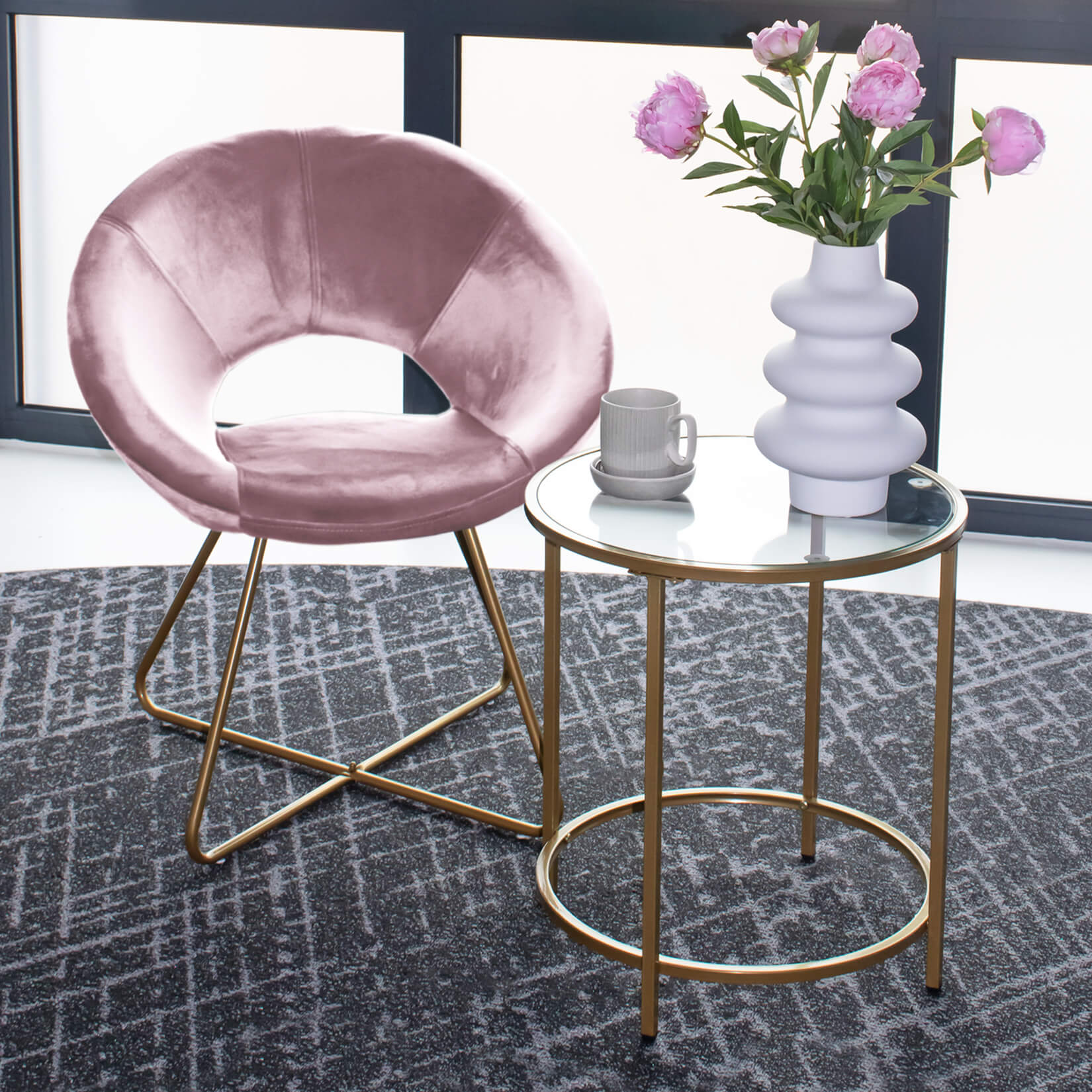 Home Deluxe Silla de terciopelo con mesa auxiliar SELESA - rosa