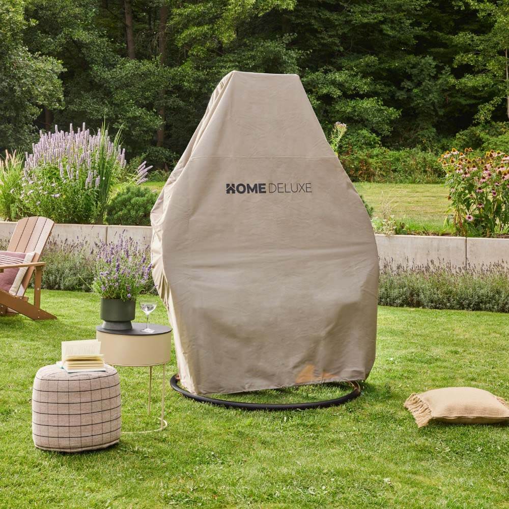 Home Deluxe Silla colgante de poliratán con funda de lluvia TWIN - Negra para 2 personas 2