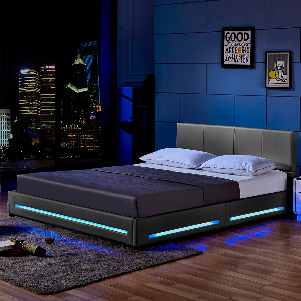 Home Deluxe Cama LED ASTEROID con colchón – 160 x 200 cm gris oscuro