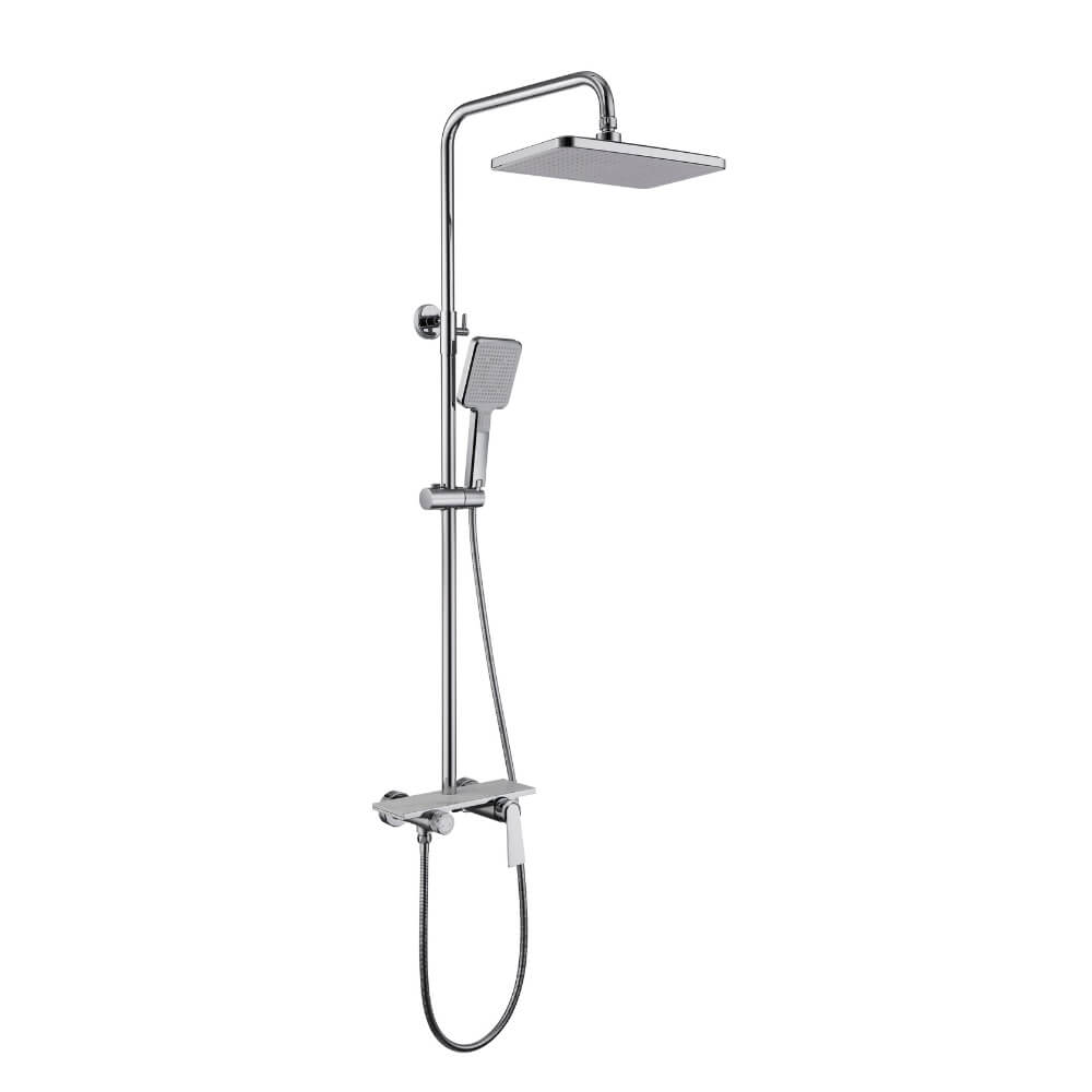 Rubinetteria per doccia con mensola ICONIC – aspetto marmo bianco 2
