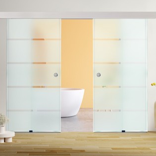 Puerta corredera de doble cristal SIRENA – 205 x 105 cm cristal esmerilado con rayas 1