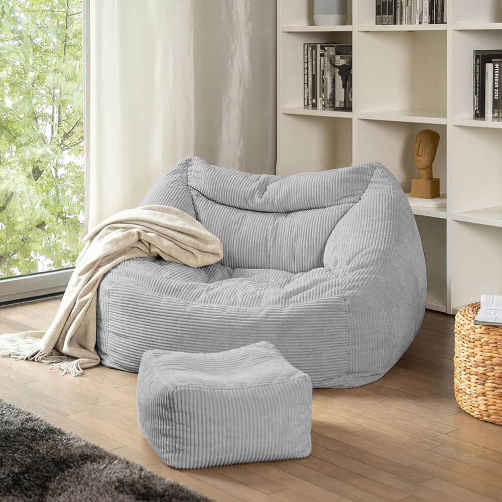 Sitzsack mit Hocker COZY – Hellgrau