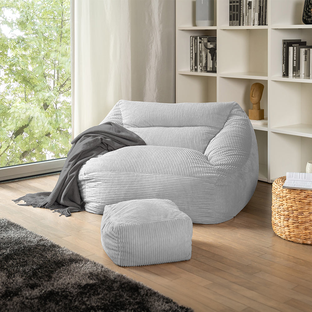 Bean bag with stool COZY – light gray