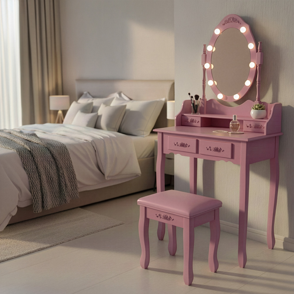 Home Deluxe Tocador con espejo e iluminación LED ROSY Pink 2