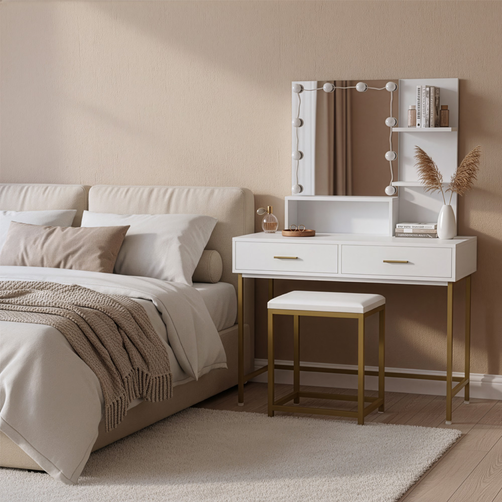 Schminktisch KASIA – Weiß/Gold