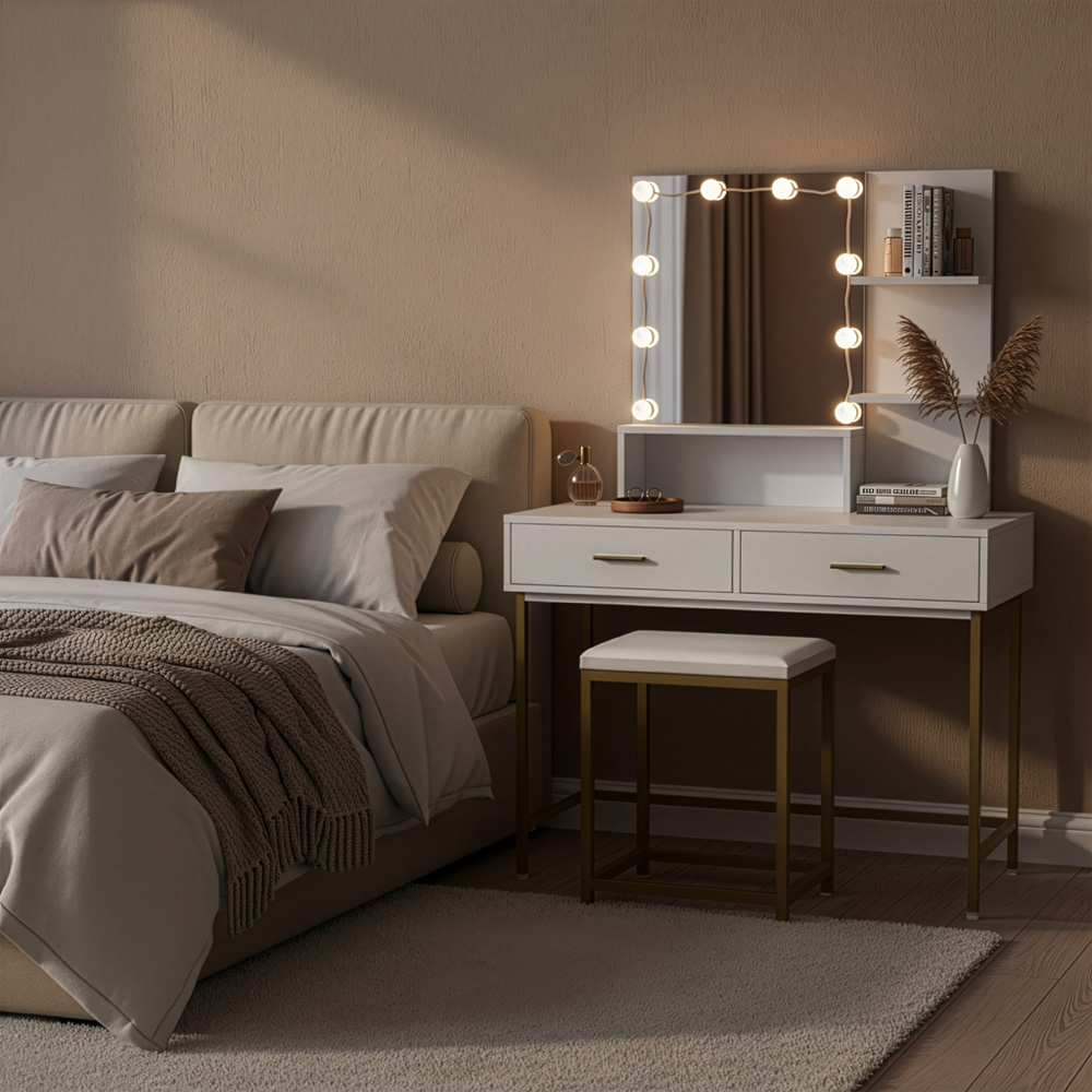 Home Deluxe Tocador con espejo e iluminación LED KASIA - blanco/oro 2