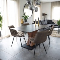 Polsterstuhl Esszimmer 6er Set IKALO – Webstoff Grau / Braun