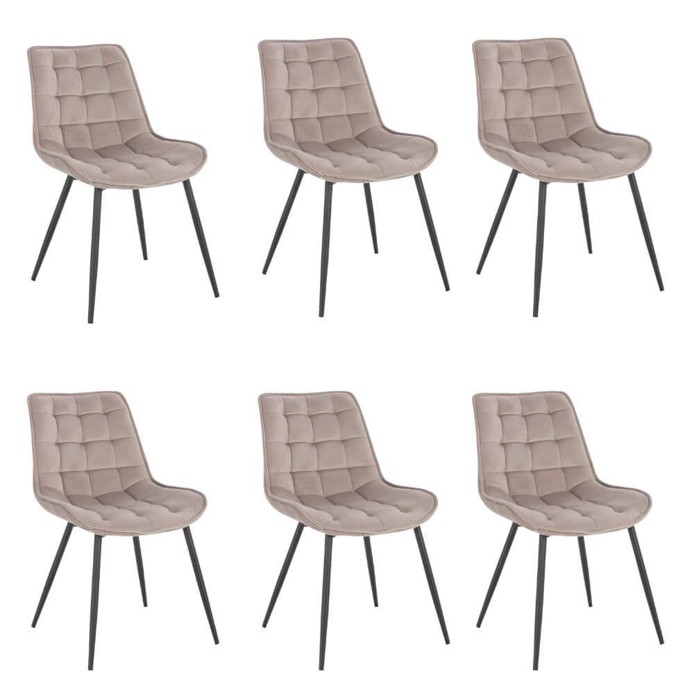 Gestoffeerde eetkamerstoelen set van 6 IKALO – fluweel lichtbruin 2