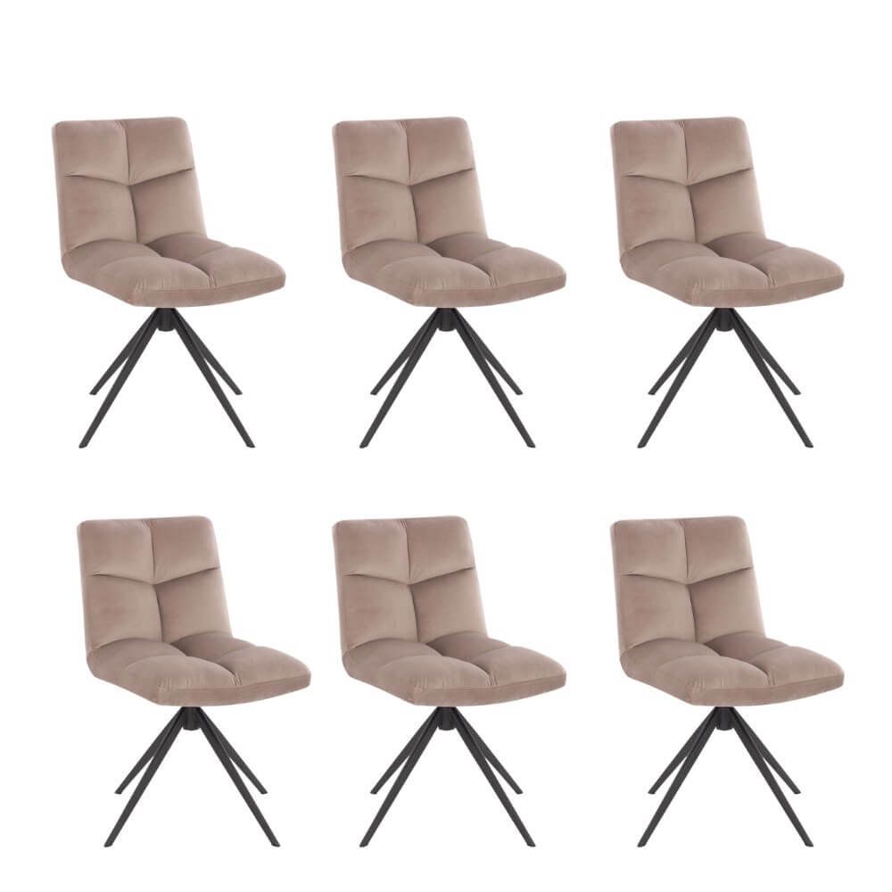 Set di 6 sedie girevoli per sala da pranzo NODA - velluto marrone chiaro 2