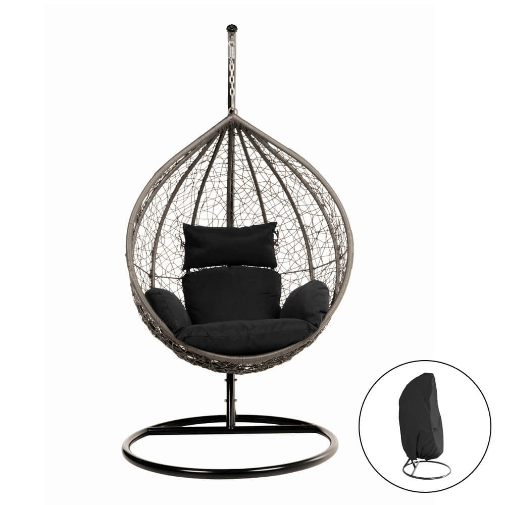 Polyrattan hanging chair CIELO - Black with rain cover 2