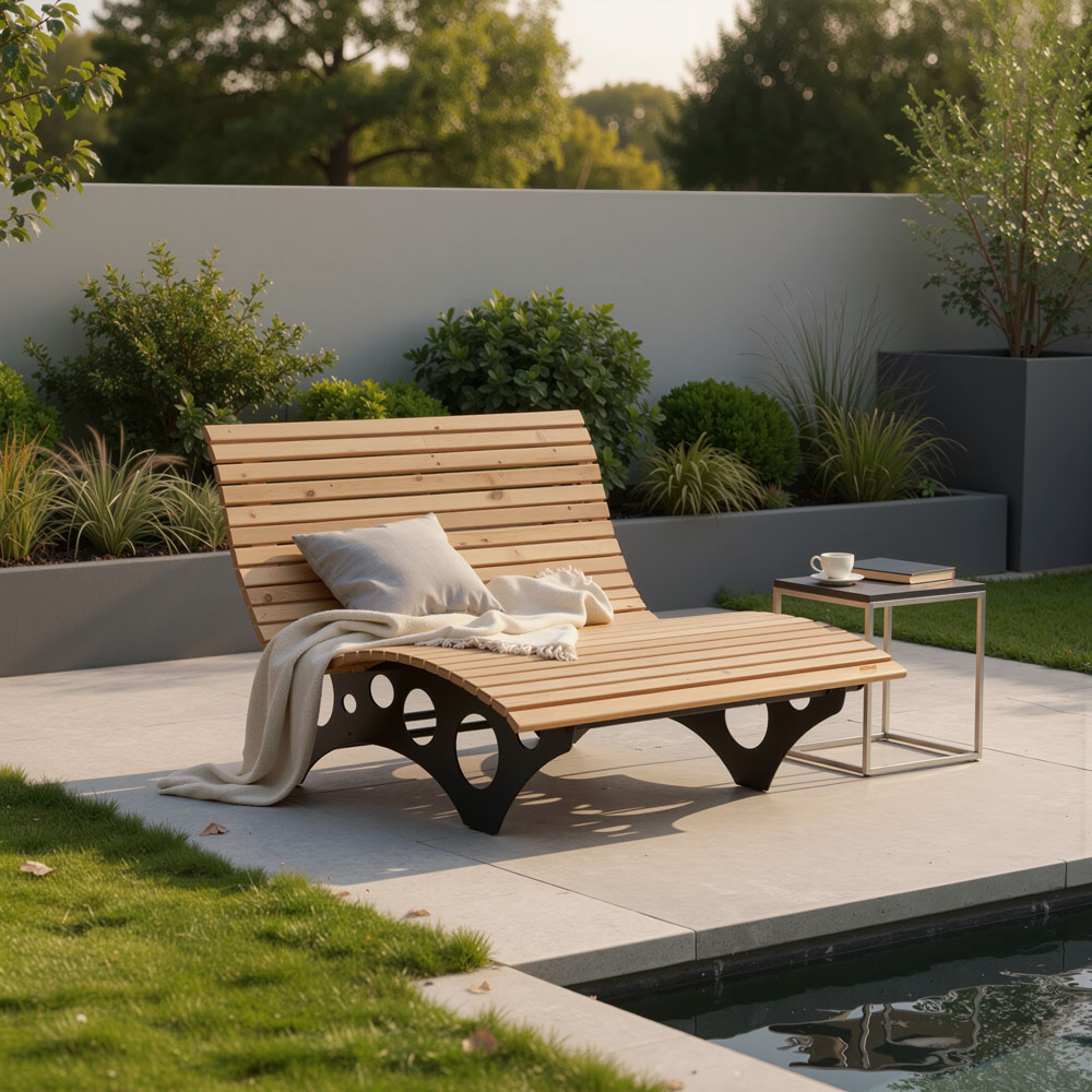 Home Deluxe Tumbona de madera Wave/sofá bosque incl. 2x cojín TAIGA 2