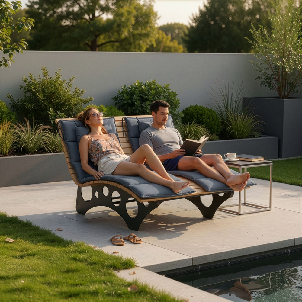 Home Deluxe Tumbona/sofá de madera Wave incl. 1x cojín TAIGA 2