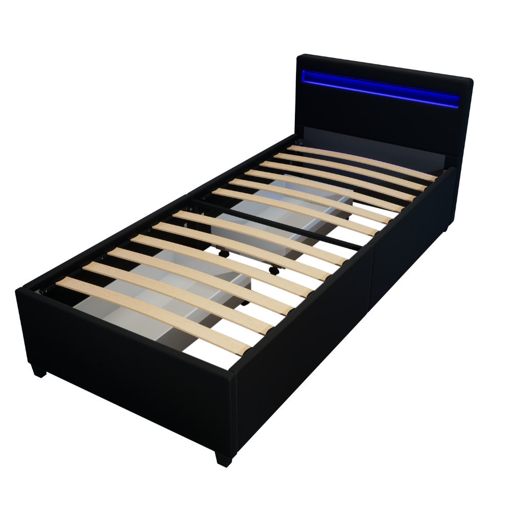 Cama LED NUBE com gavetas - 90 x 200 cm preto 2