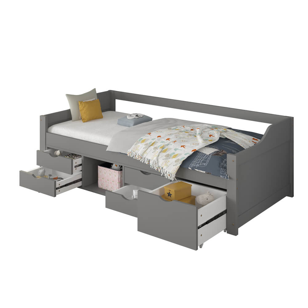 Letto per bambini COSMOS con cassetti - 90 x 200 cm grigio 2