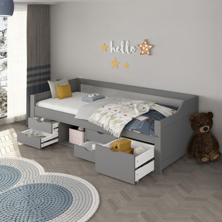 Kinderbett COSMOS mit Schubladen und Matratze - 90 x 200 cm Grau 1