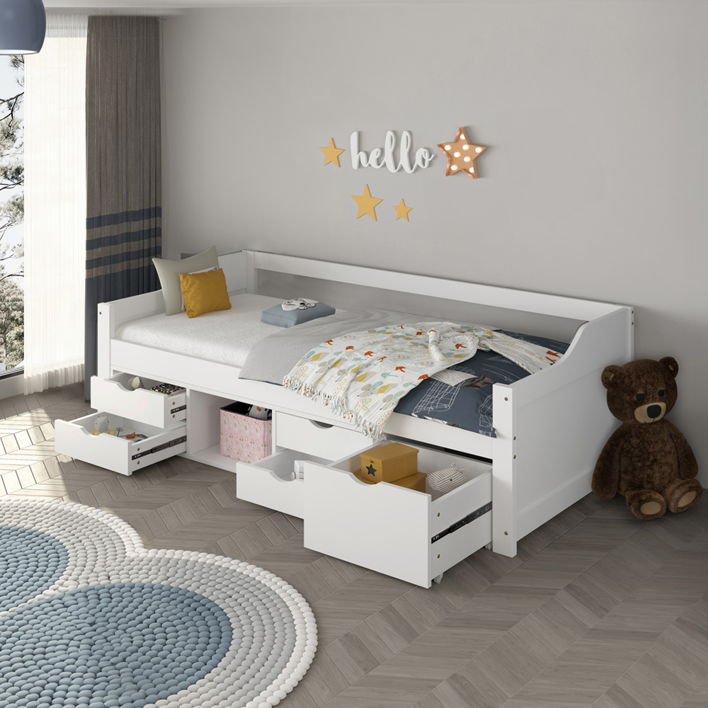 COSMOS children's bed with drawers and mattress - 90 x 200 cm white