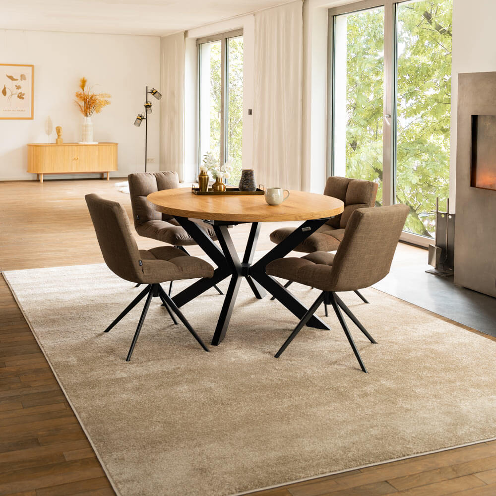 Dining set round extendable AVENTURA incl. star base - 120 x 120 cm Light Oak