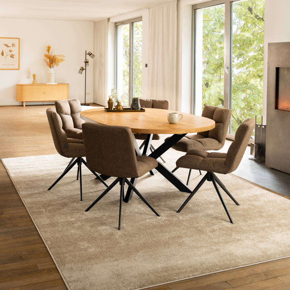 Essgruppe Rund Ausziehbar AVENTURA inkl. Sternfuß - 120 x 120 cm Light Oak