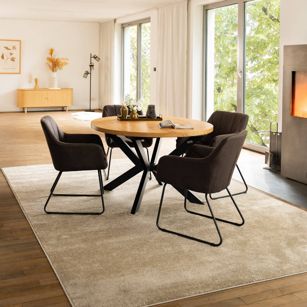 Dining set round extendable AVENTURA incl. star base - 120 x 120 cm Light Oak