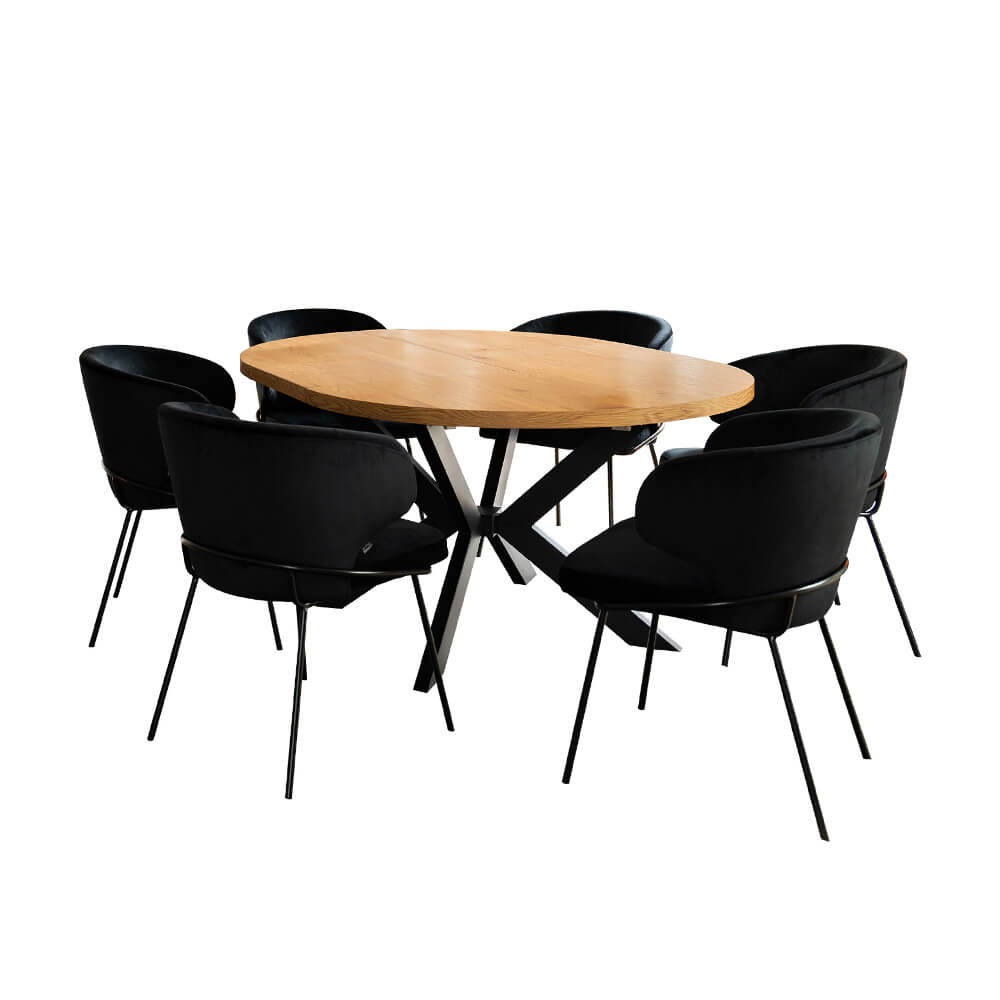 Gruppo pranzo rotondo allungabile AVENTURA con base a stella - 120 x 120 cm Rovere Chiaro 2