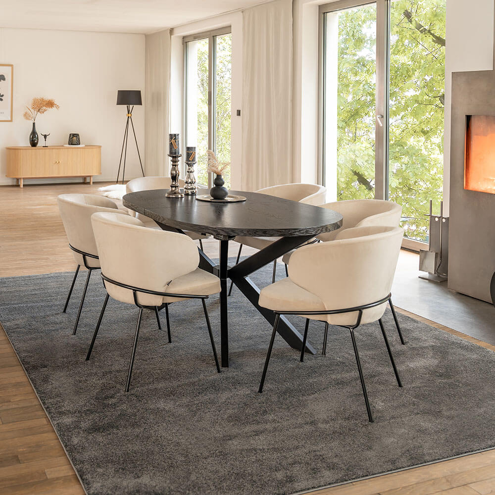 Home Deluxe Juego de comedor ovalado extensible con base en forma de estrella - 160 x 100 cm Roble oscuro 6 sillas beige