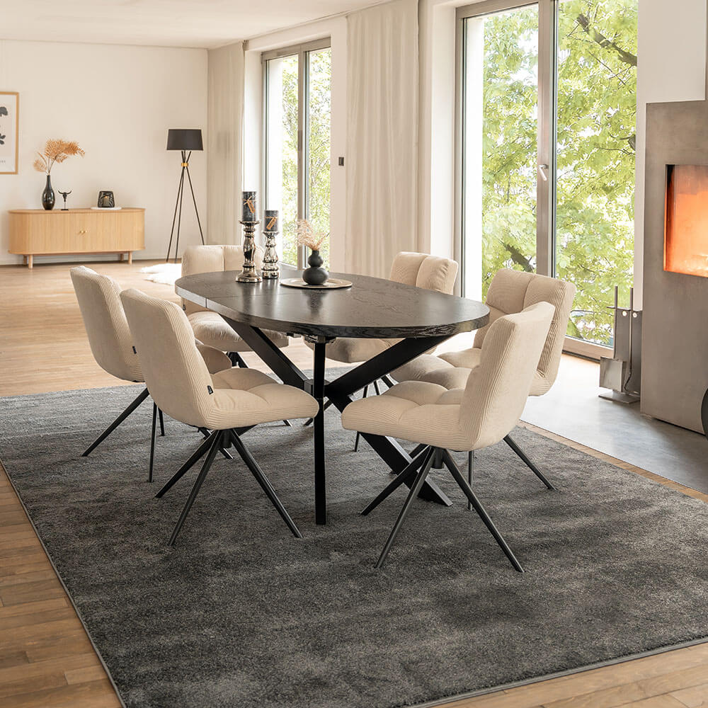 Home Deluxe Juego de comedor oval extensible incl. base de estrella - 160 x 100 cm roble oscuro 6 sillas crema