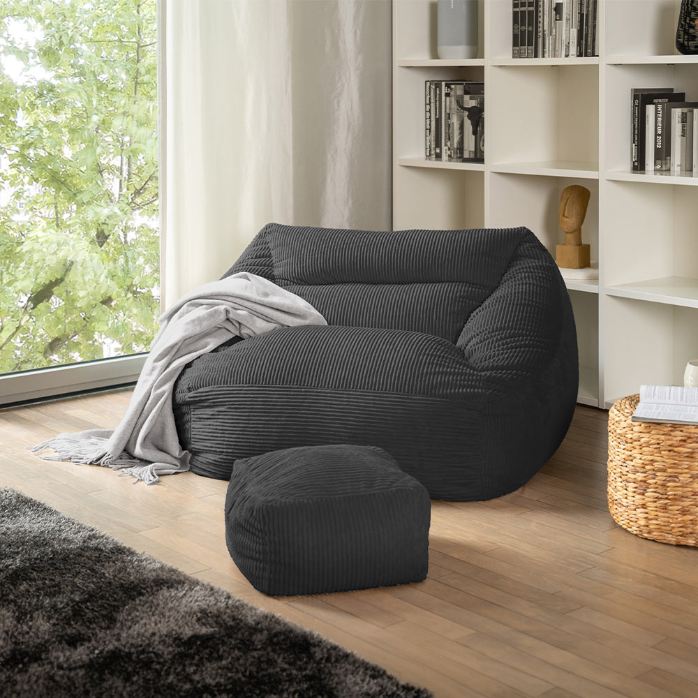 Sitzsack mit Hocker COZY – Anthrazit 