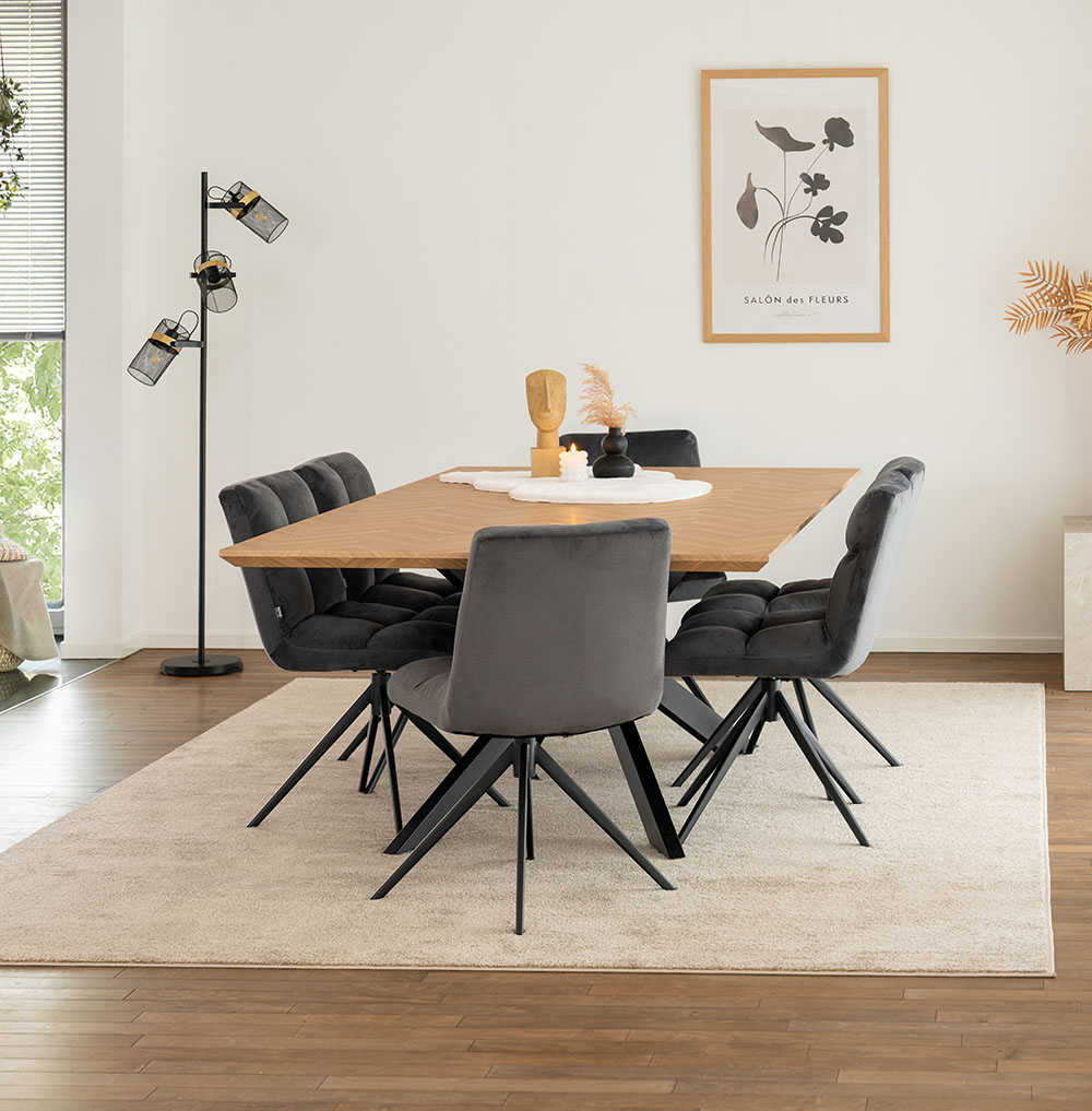 Corner dining set AVENCIA incl. star base - 200 x 120 cm Fishbone Oak