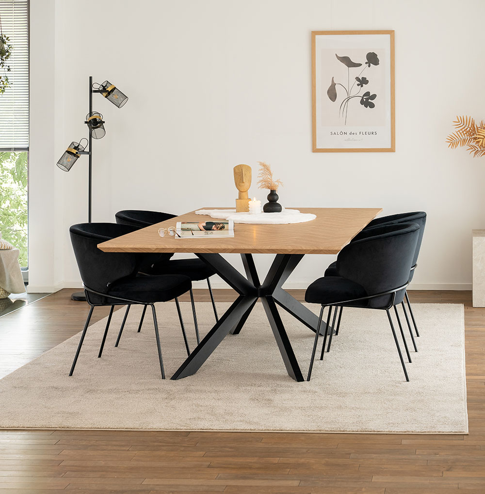 Square dining group AVENCIA including star base - 200 x 120 cm Fishbone Oak