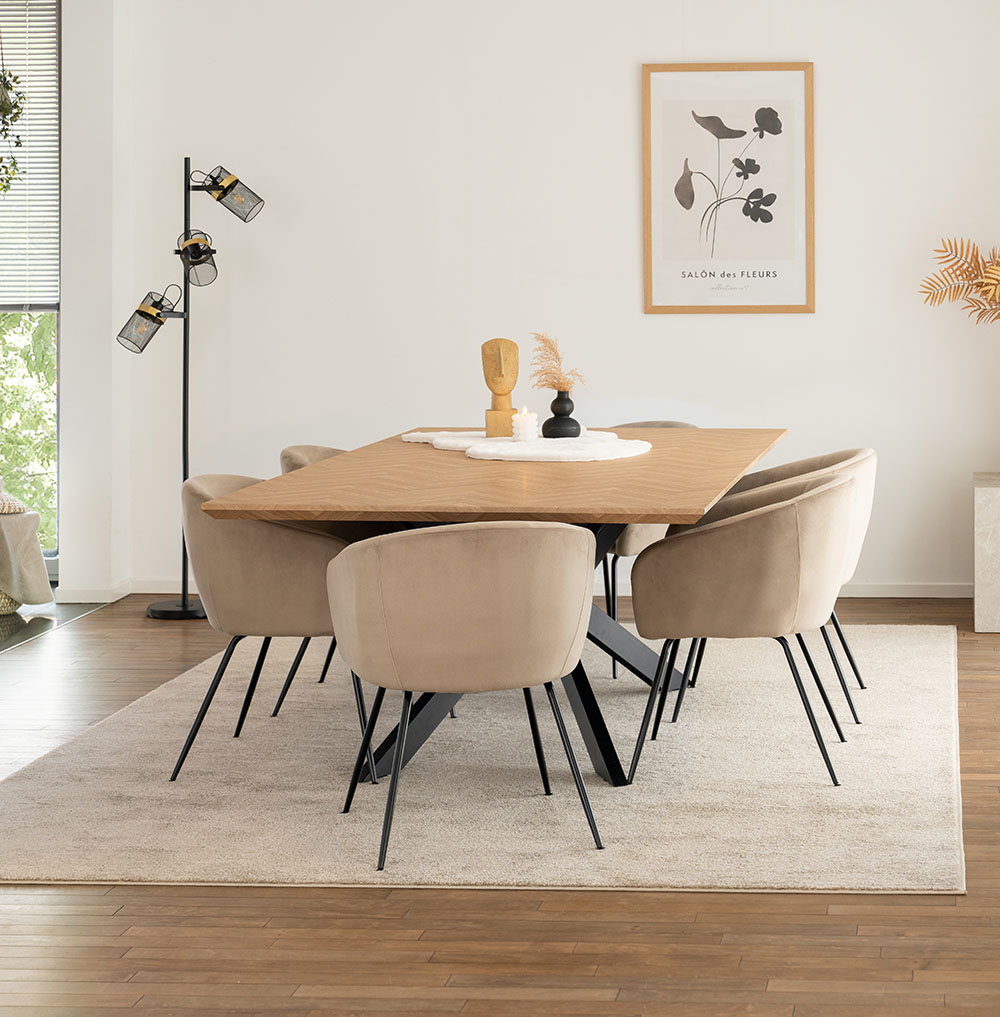 Square dining group AVENCIA including star base - 200 x 120 cm Fishbone Oak