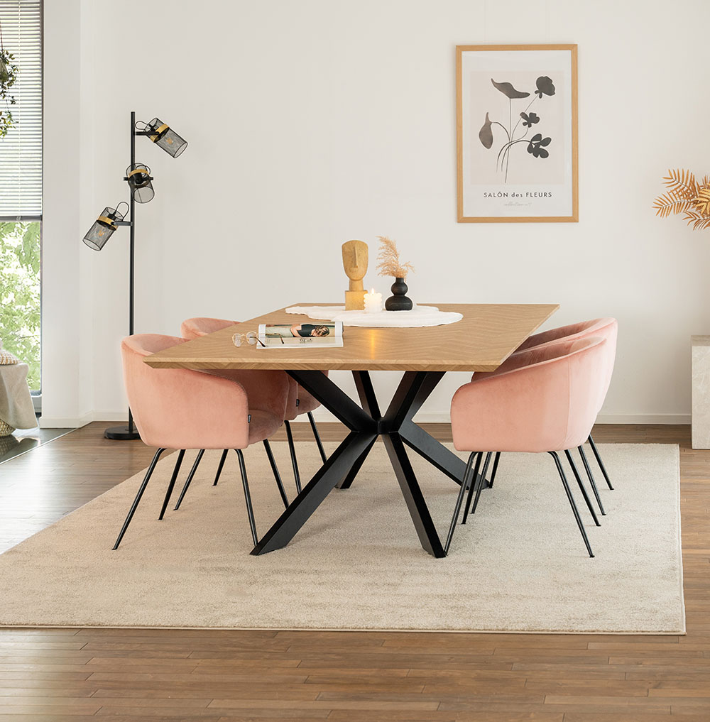 Corner dining set AVENCIA incl. star base - 200 x 120 cm Fishbone Oak