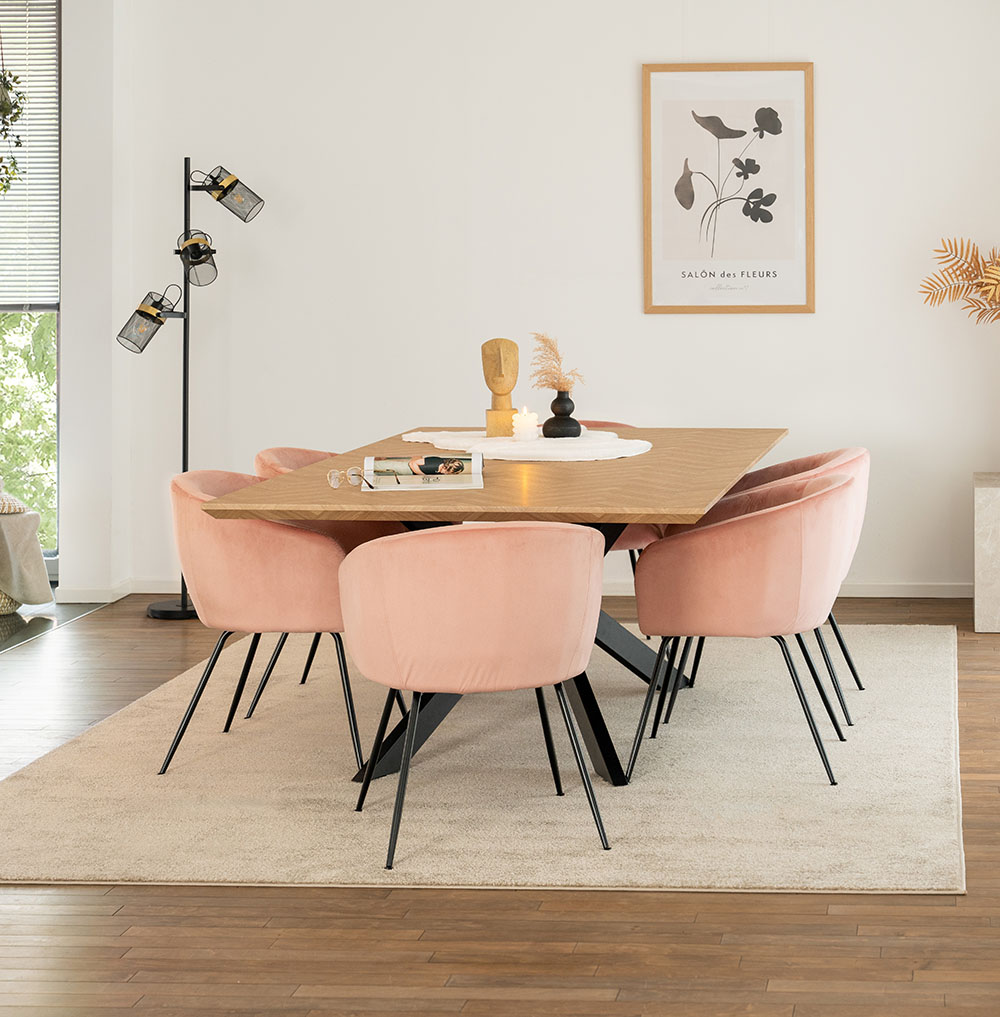 Square dining group AVENCIA including star base - 200 x 120 cm Fishbone Oak