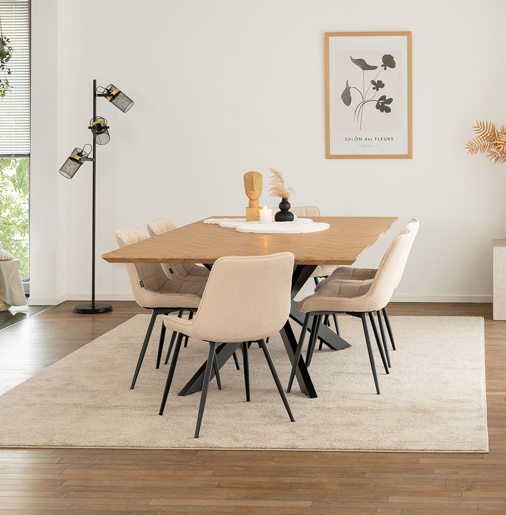 Square dining group AVENCIA including star base - 200 x 120 cm Fishbone Oak