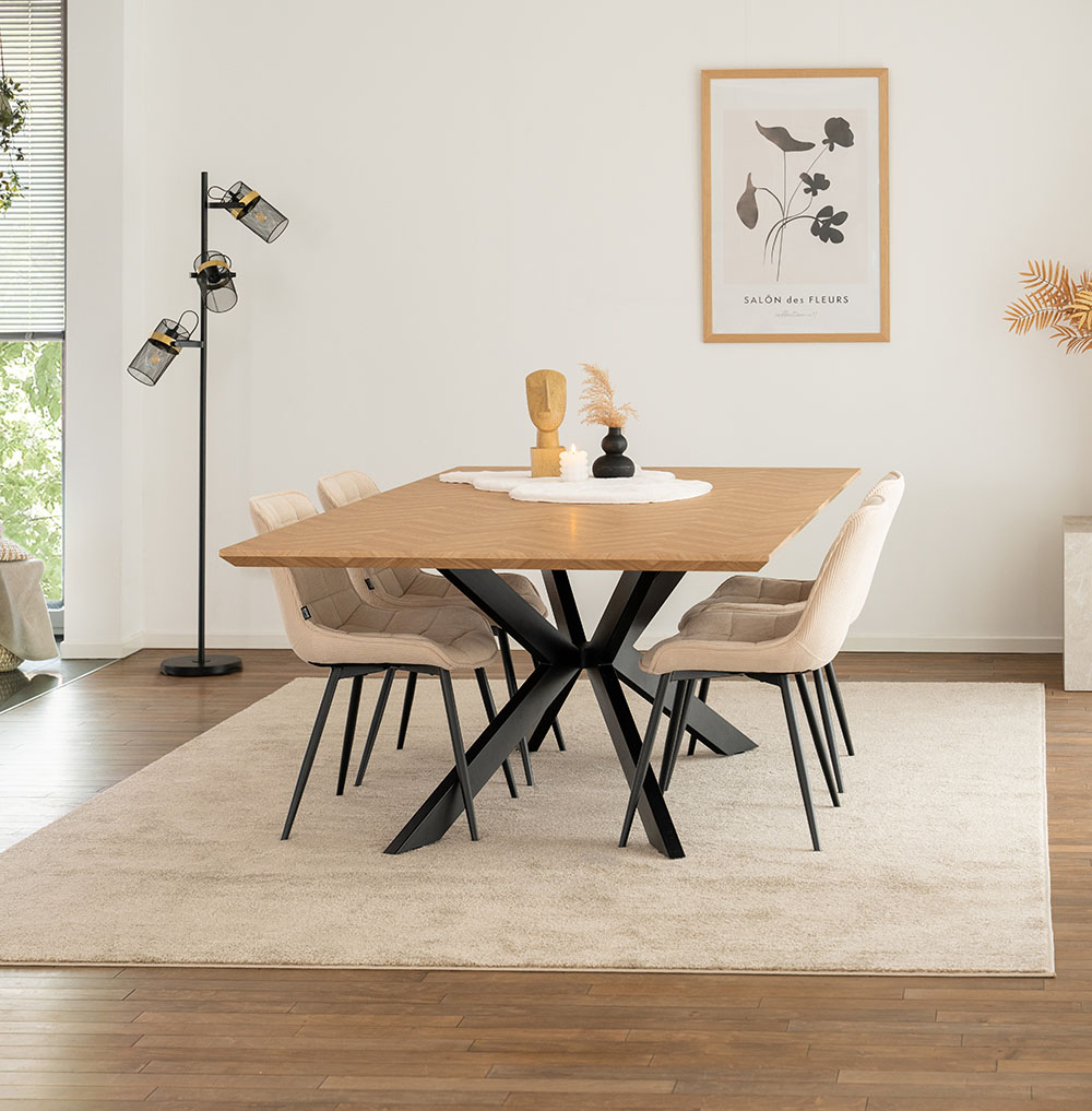 Corner dining set AVENCIA incl. star base - 200 x 120 cm Fishbone Oak