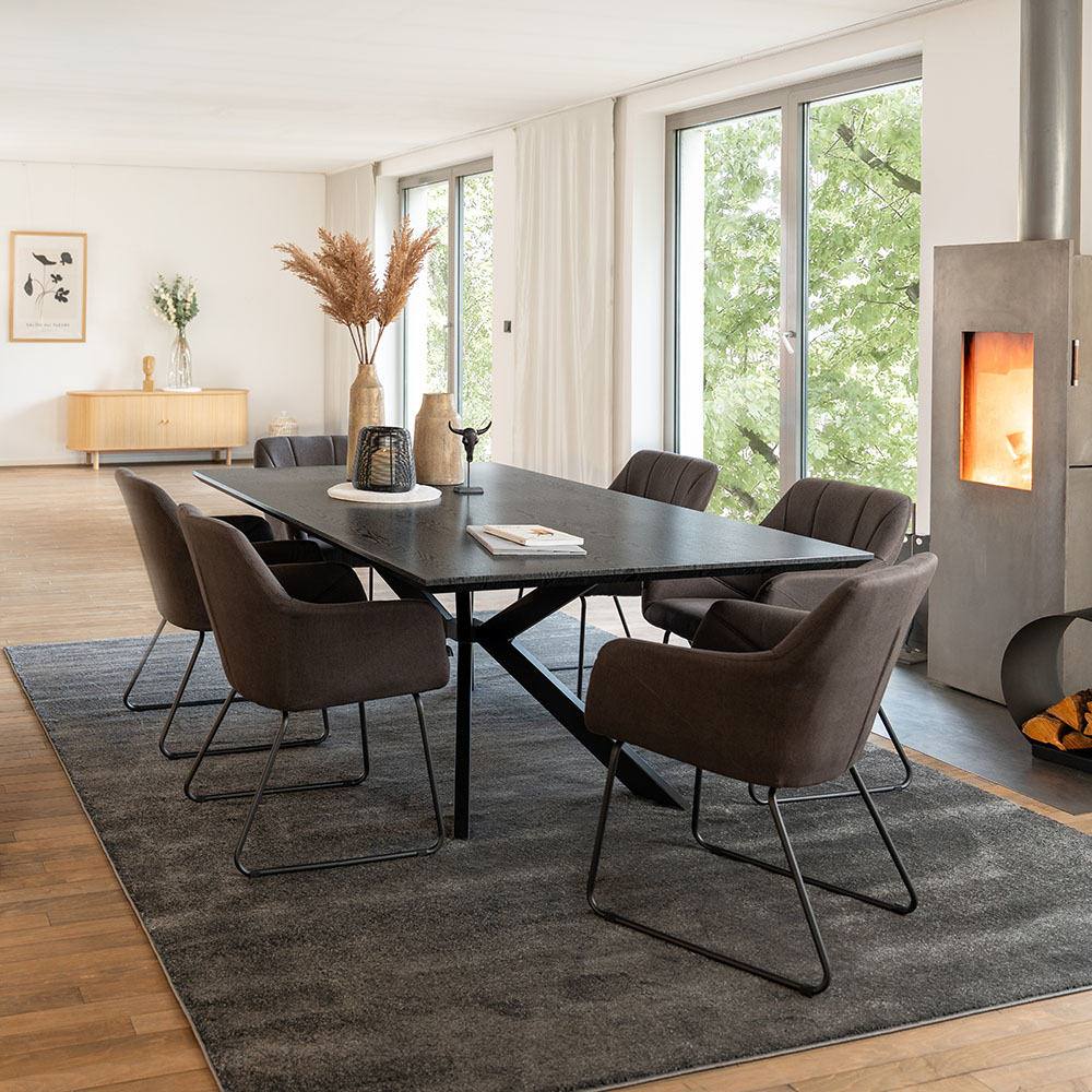 Square dining group AVENCIA including star base - 200 x 120 cm Dark Oak